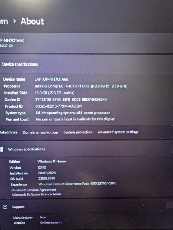 Laptop ACER Nitro 5 Intel i7 10th Gen 16GB RTX3060 - Image 4