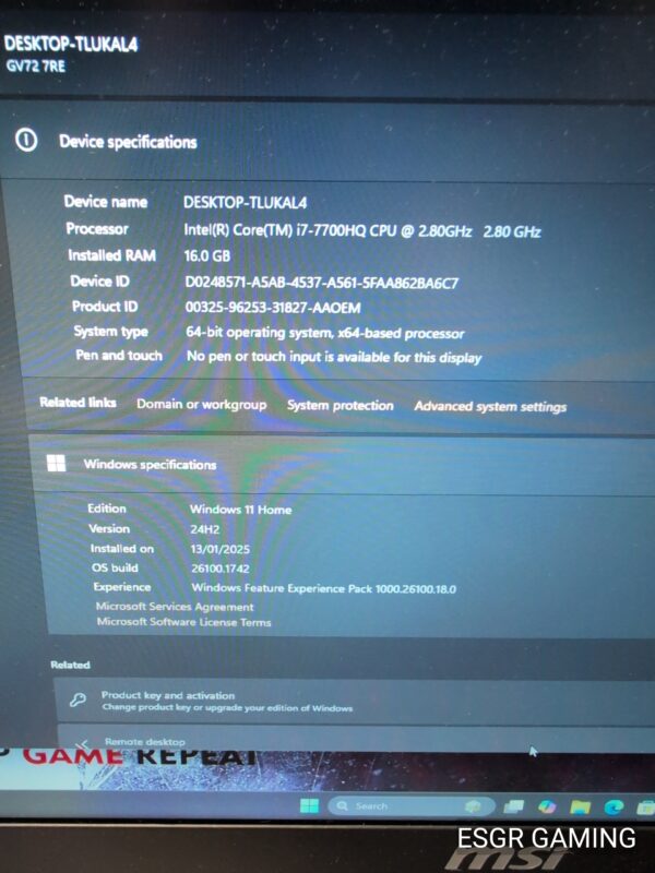 MSI GV72 i7 16GB GTX1050TI - Image 4