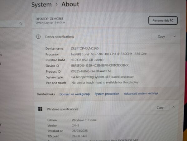HP OMEN 15 Intel i7 10th 16GB RTX2060 - Image 6